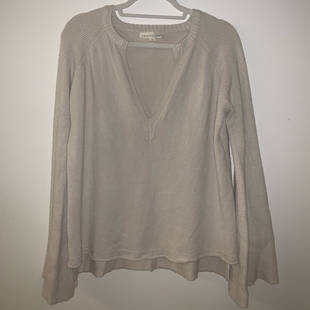 Cream Deep V-Neck Sweater